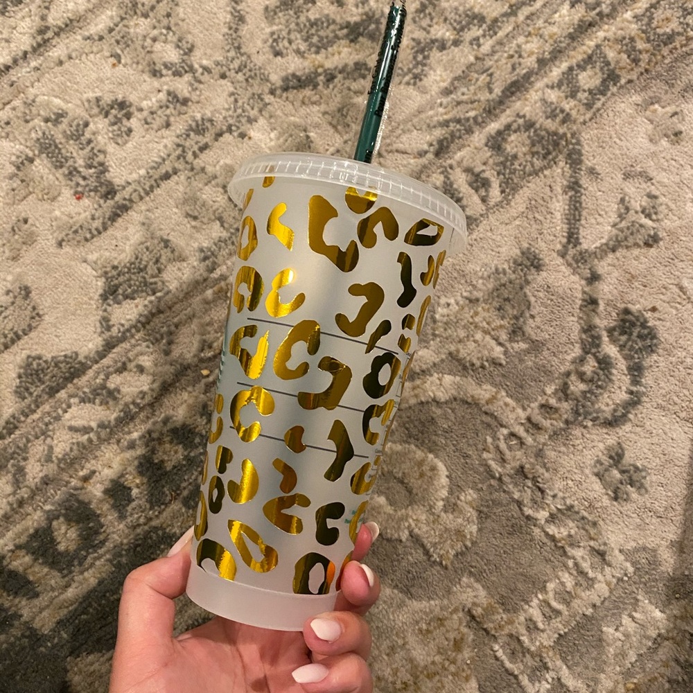 Custom Starbucks gold chrome cheetah print cup - Picture 2 of 3